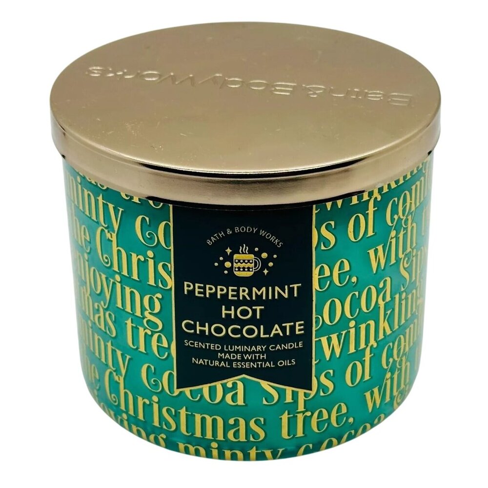 Bath and Body Works - Peppermint Hot Chocolate Scented Luminary 3-Wick Candle - Picture 1 of 3